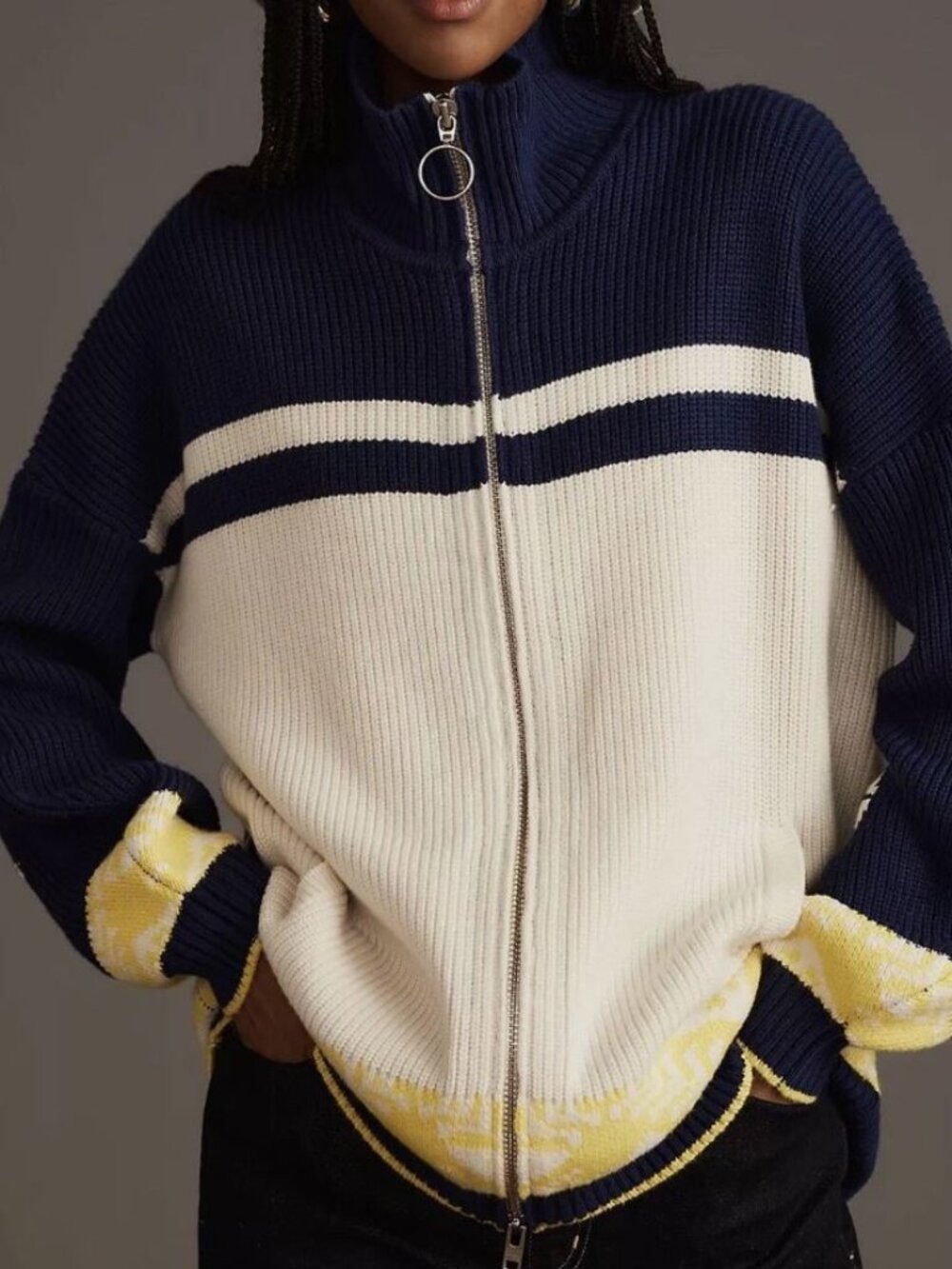 Maeve By Anthropologie Aztec Fair Aisle Zip Cardigan SMALL Pre Owned